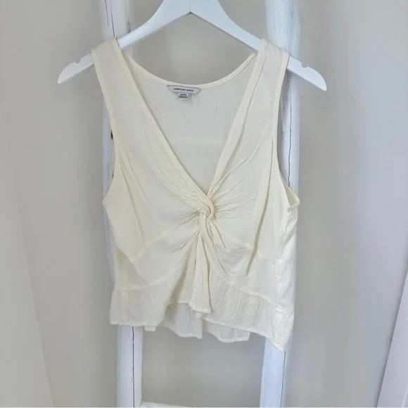 American Eagle Outfitters Cream Tie Front Sleeveless Tank Size Small - Picture 1 of 9